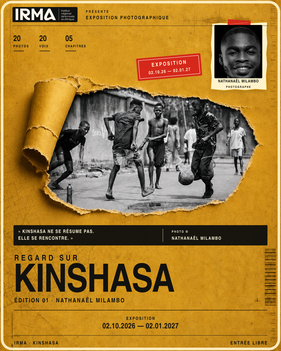 Affiche officielle de l'exposition photographique Regard sur Kinshasa de Nathanaël Milambo