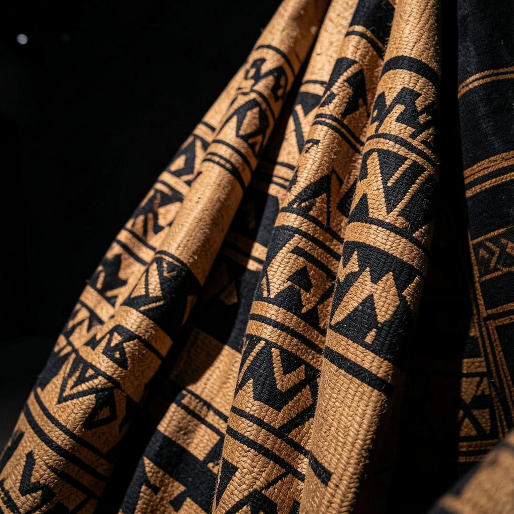 Textiles kuba en raphia à motifs géométriques bruns et noirs